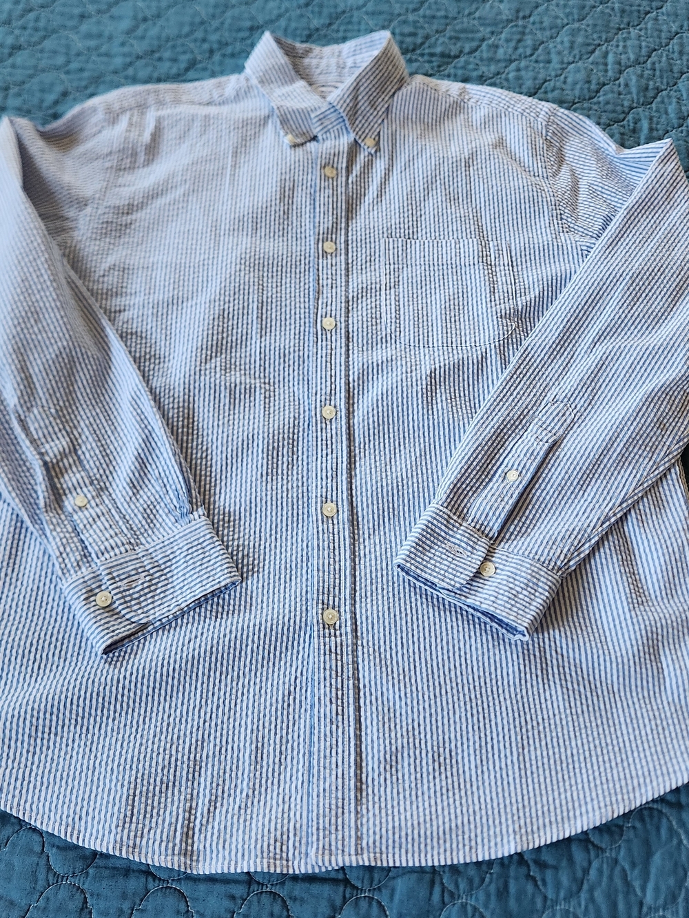Brooks Brothers Blue and White Striped Seersucker Button-Down Shirt Size L - Picture 2 of 11